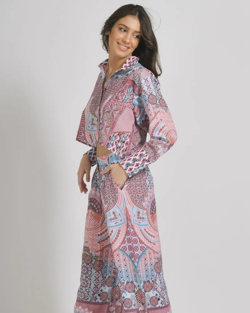 ΠΟΥΚΑΜΙΣΟ ΚΟΝΤΟ ΜΕ ΜΑΚΡΥ ΜΑΝΙΚΙ ΛΕΥΚΟ/ΡΟΖ ΜΕ ΣΧΕΔΙΑ ONE SIZE (100% LINEN)