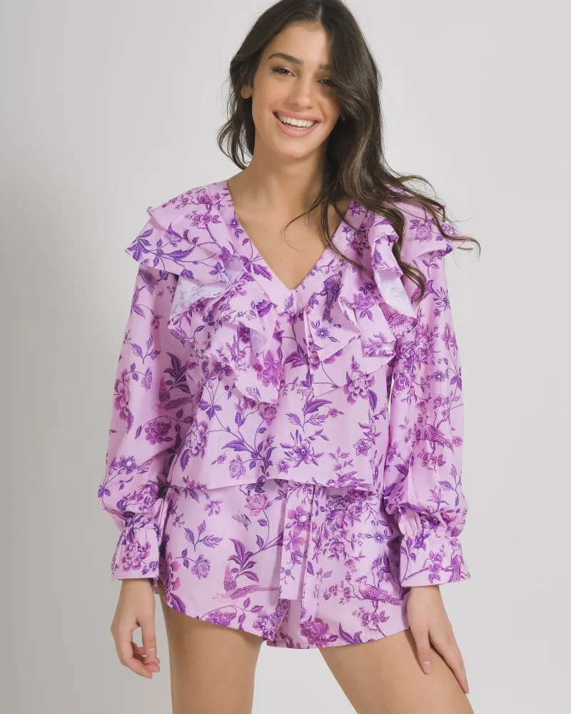 ΜΠΛΟΥΖΑ ΜΕ ΜΑΚΡΥ ΜΑΝΙΚΙ ΚΑΙ ΒΟΛΑΝ ΜΩΒ ΜΕ ΛΟΥΛΟΥΔΙΑ ONE SIZE ( 100%LINEN) ΜΠΛΟΥΖΑ ΜΕ ΜΑΚΡΥ ΜΑΝΙΚΙ ΚΑΙ ΒΟΛΑΝ ΜΩΒ ΜΕ ΛΟΥΛΟΥΔΙΑ ONE SIZE ( 100%LINEN)