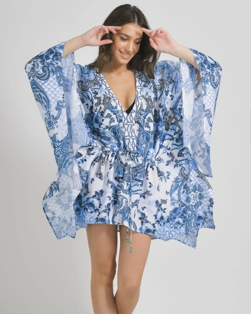 ΚΑΦΤΑΝΙ ΜΕ 3/4 ΜΑΝΙΚΙ ΛΕΥΚΟ ΜΠΛΕ ΜΕ ΣΧΕΔΙΑ ONE SIZE ( 100%LINEN)