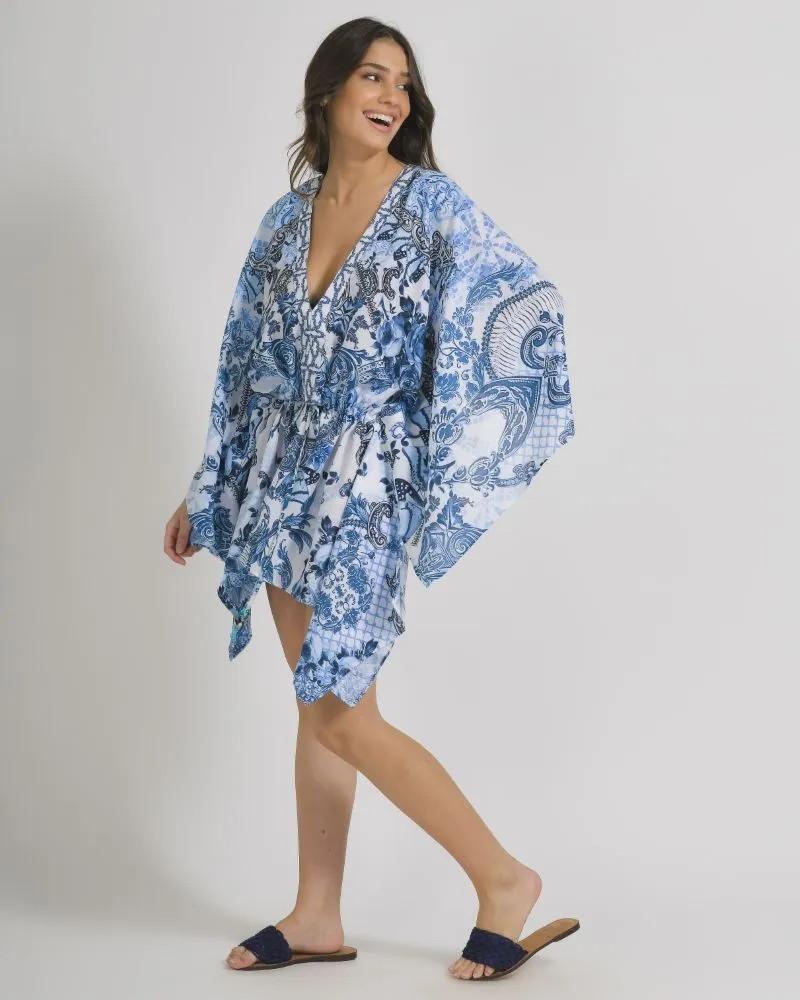 ΚΑΦΤΑΝΙ ΜΕ 3/4 ΜΑΝΙΚΙ ΛΕΥΚΟ ΜΠΛΕ ΜΕ ΣΧΕΔΙΑ ONE SIZE ( 100%LINEN)