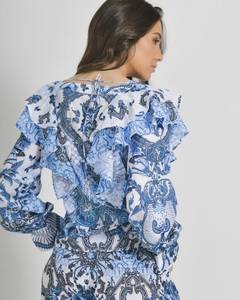 ΜΠΛΟΥΖΑ ΜΕ ΜΑΚΡΥ ΜΑΝΙΚΙ ΚΑΙ ΒΟΛΑΝ ΛΕΥΚΟ ΜΠΛΕ ΜΕ ΣΧΕΔΙΑ ONE SIZE ( 100%LINEN) ΜΠΛΟΥΖΑ ΜΕ ΜΑΚΡΥ ΜΑΝΙΚΙ ΚΑΙ ΒΟΛΑΝ ΛΕΥΚΟ ΜΠΛΕ ΜΕ ΣΧΕΔΙΑ ONE SIZE ( 100%LINEN)