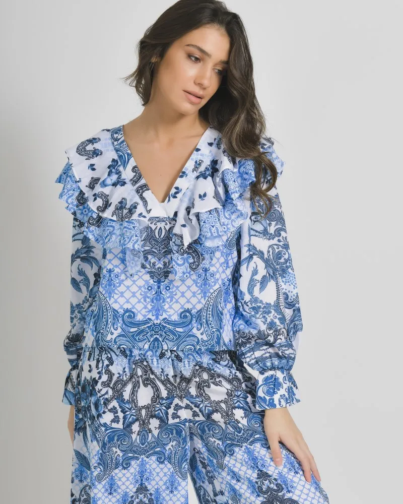 ΜΠΛΟΥΖΑ ΜΕ ΜΑΚΡΥ ΜΑΝΙΚΙ ΚΑΙ ΒΟΛΑΝ ΛΕΥΚΟ ΜΠΛΕ ΜΕ ΣΧΕΔΙΑ ONE SIZE ( 100%LINEN) ΜΠΛΟΥΖΑ ΜΕ ΜΑΚΡΥ ΜΑΝΙΚΙ ΚΑΙ ΒΟΛΑΝ ΛΕΥΚΟ ΜΠΛΕ ΜΕ ΣΧΕΔΙΑ ONE SIZE ( 100%LINEN)