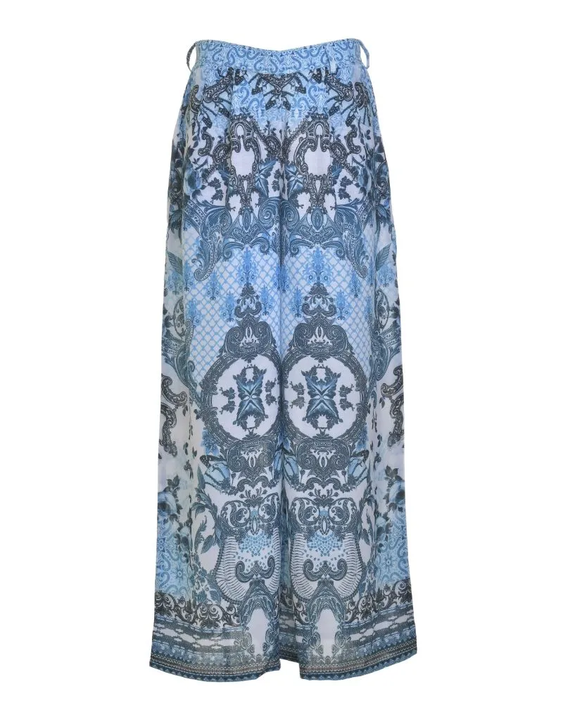 ΠΑΝΤΕΛΟΝΑ ΛΕΥΚΟ ΜΠΛΕ ΜΕ ΣΧΕΔΙΑ ONE SIZE ( 100%LINEN)