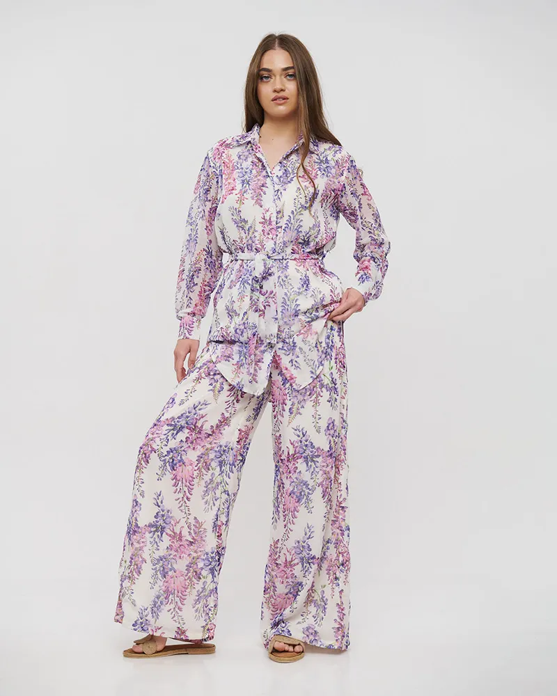 ΠΑΝΤΕΛΟΝΑ ΜΕ ΡΟΖ ΜΩΒ ΛΟΥΛΟΥΔΙΑ S/M (POLYESTER CHIFFON)