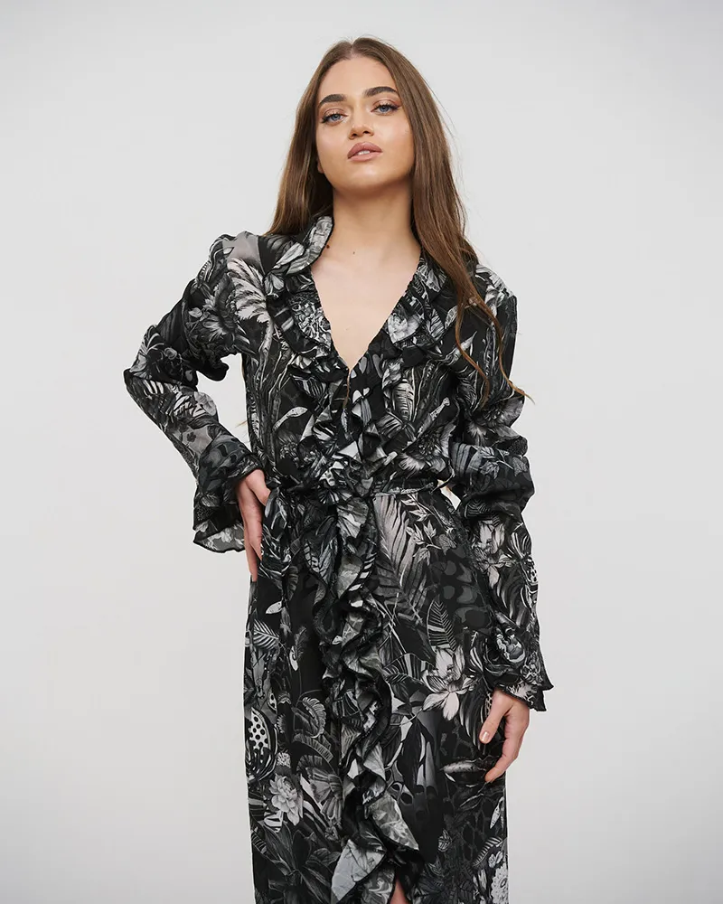 ΦΟΡΕΜΑ ΑΣΥΜΜΕΤΡΟ ΑΣΠΡΟΜΑΥΡΟ S/M (VISCOSE CREPE)