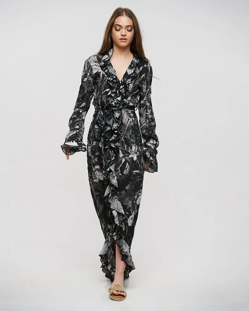 ΦΟΡΕΜΑ ΑΣΥΜΜΕΤΡΟ ΑΣΠΡΟΜΑΥΡΟ M/L (VISCOSE CREPE)