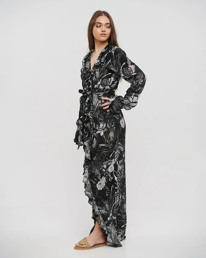 ΦΟΡΕΜΑ ΑΣΥΜΜΕΤΡΟ ΑΣΠΡΟΜΑΥΡΟ M/L (VISCOSE CREPE)