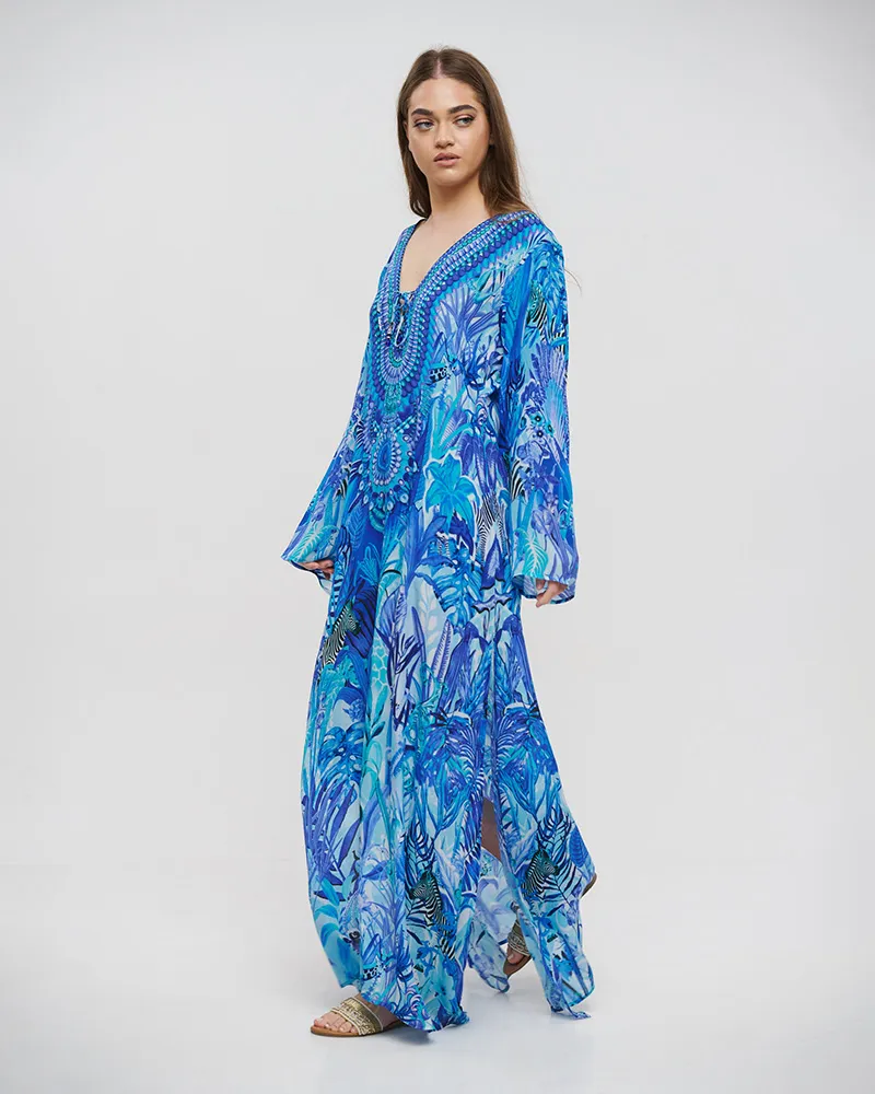 ΚΑΦΤΑΝΙ/ΦΟΡΕΜΑ ΜΑΚΡΥ ΜΠΛΕ/ΤΥΡΚΟΥΑΖ S/M (VISCOSE CREPE)