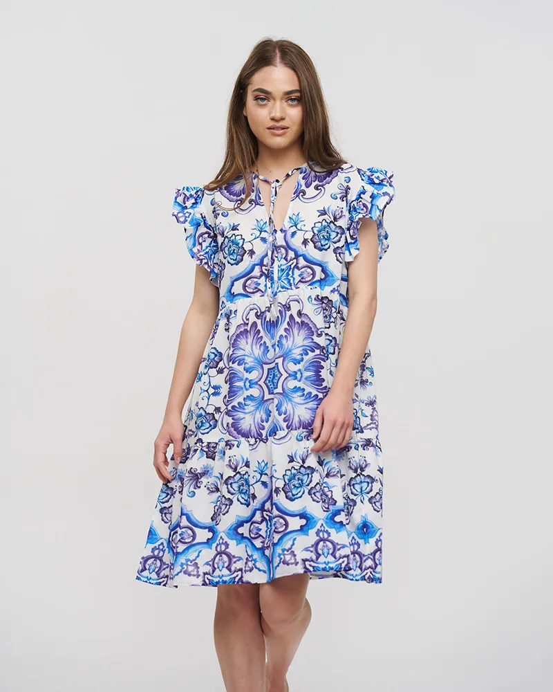 ΦΟΡΕΜΑ ΚΟΝΤΟ ΜΕ ΒΟΛΑΝ ΜΠΛΕ/ΛΕΥΚΟ/ΜΩΒ ONE SIZE (LINEN)