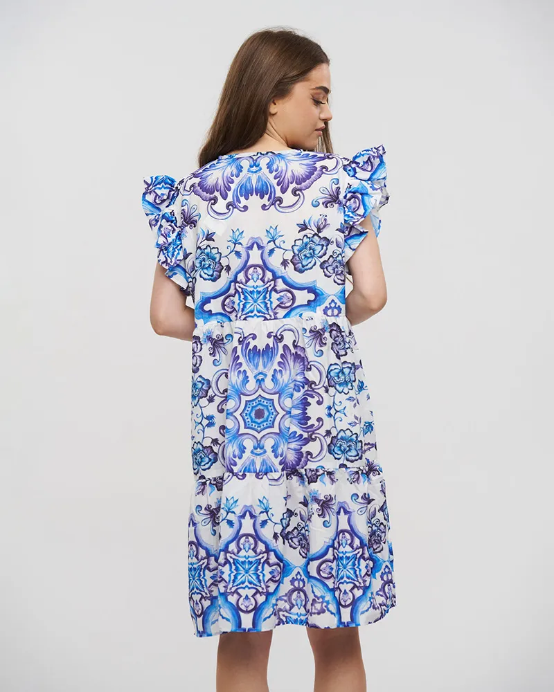 ΦΟΡΕΜΑ ΚΟΝΤΟ ΜΕ ΒΟΛΑΝ ΜΠΛΕ/ΛΕΥΚΟ/ΜΩΒ ONE SIZE (LINEN)