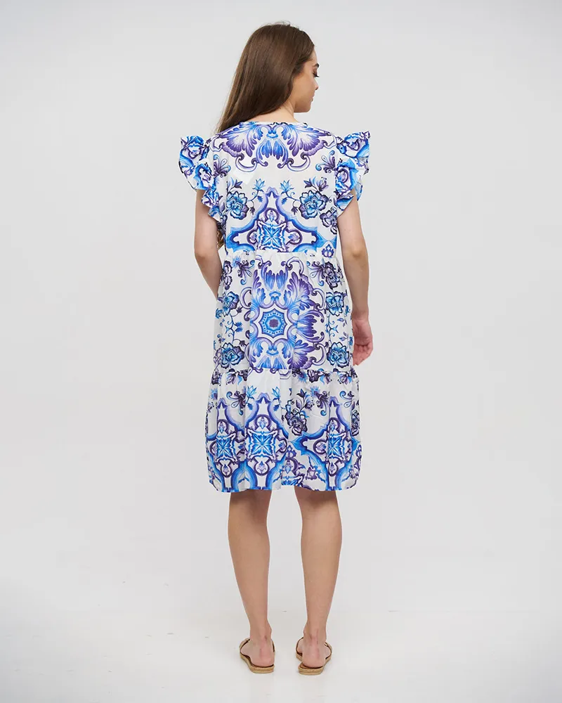 ΦΟΡΕΜΑ ΚΟΝΤΟ ΜΕ ΒΟΛΑΝ ΜΠΛΕ/ΛΕΥΚΟ/ΜΩΒ ONE SIZE (LINEN)