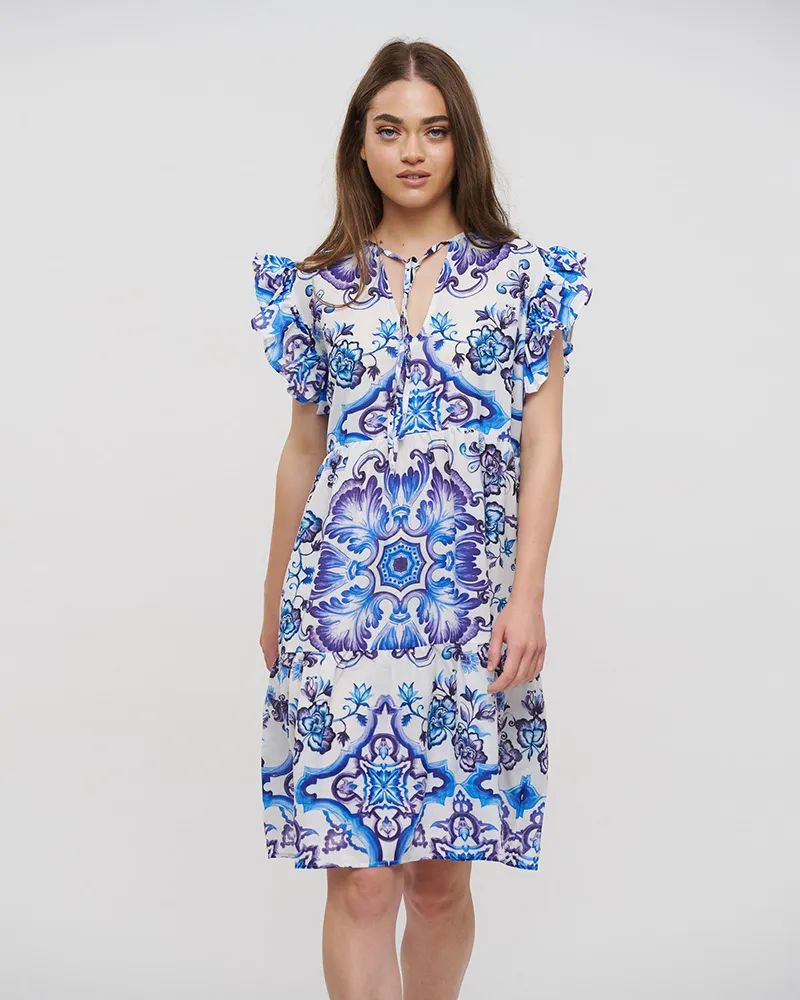 ΦΟΡΕΜΑ ΚΟΝΤΟ ΜΕ ΒΟΛΑΝ ΜΠΛΕ/ΛΕΥΚΟ/ΜΩΒ ONE SIZE (LINEN)