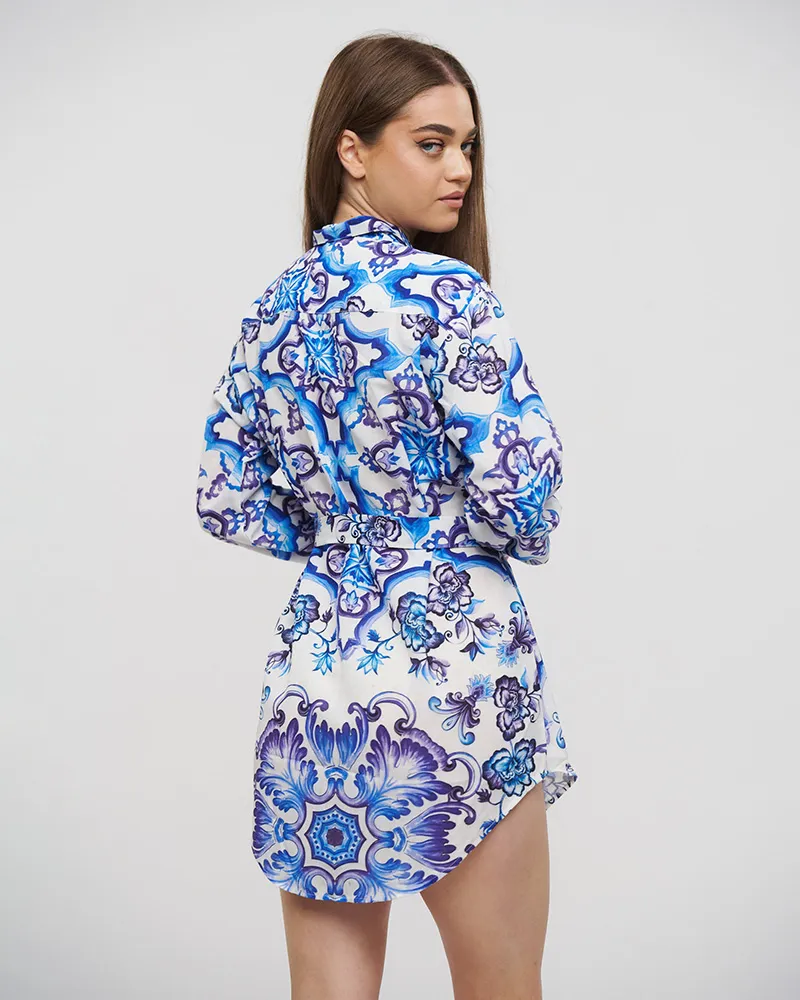 ΠΟΥΚΑΜΙΣΟ ΜΕ ΖΩΝΗ ΜΠΛΕ/ΛΕΥΚΟ/ΜΩΒ M/L (LINEN)