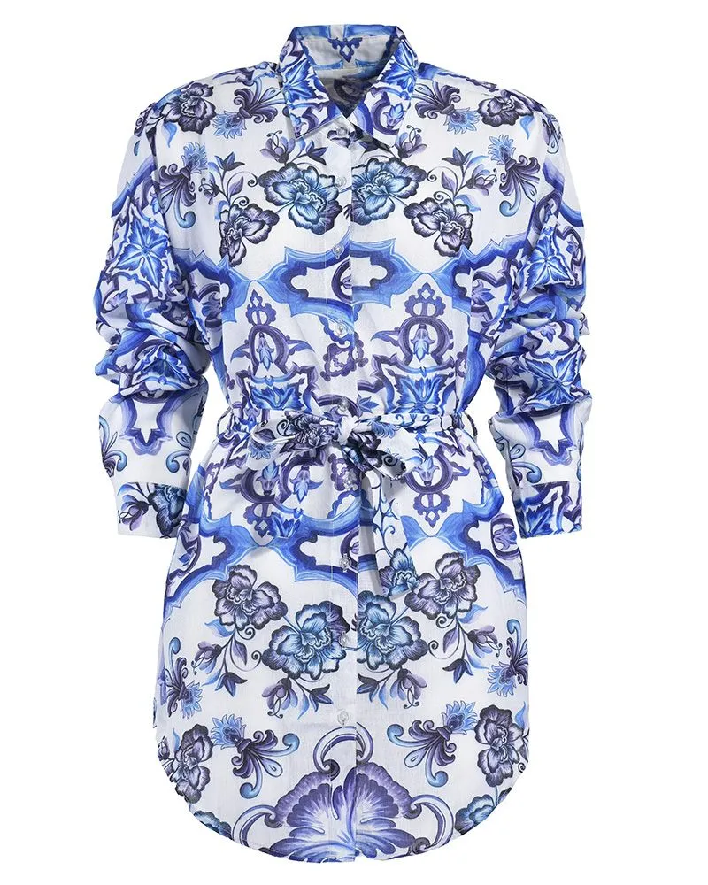 ΠΟΥΚΑΜΙΣΟ ΜΕ ΖΩΝΗ ΜΠΛΕ/ΛΕΥΚΟ/ΜΩΒ M/L (LINEN)