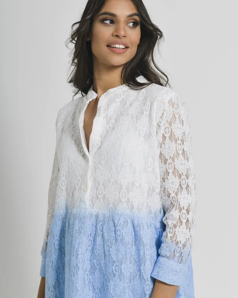 ΦΟΡΕΜΑ KONTO ΜΕ ΜΑΝΙΚΙ ΛΕΥΚΟ ΓΑΛΑΖΙΟ ONE SIZE (100% COTTON)