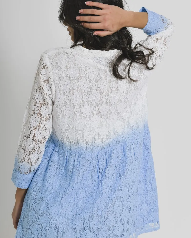 ΦΟΡΕΜΑ KONTO ΜΕ ΜΑΝΙΚΙ ΛΕΥΚΟ ΓΑΛΑΖΙΟ ONE SIZE (100% COTTON)