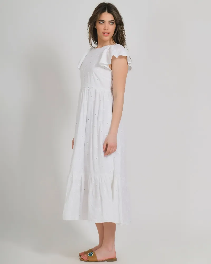 ΦΟΡΕΜΑ ΜΑΚΡΥ ΣΕ ΛΕΥΚΟ ΧΡΩΜΑ ΜΕ ΑΝΟΙΓΜΑ ΣΤΗ ΠΛΑΤΗ ΟΝΕ SIZE (100% COTTON)