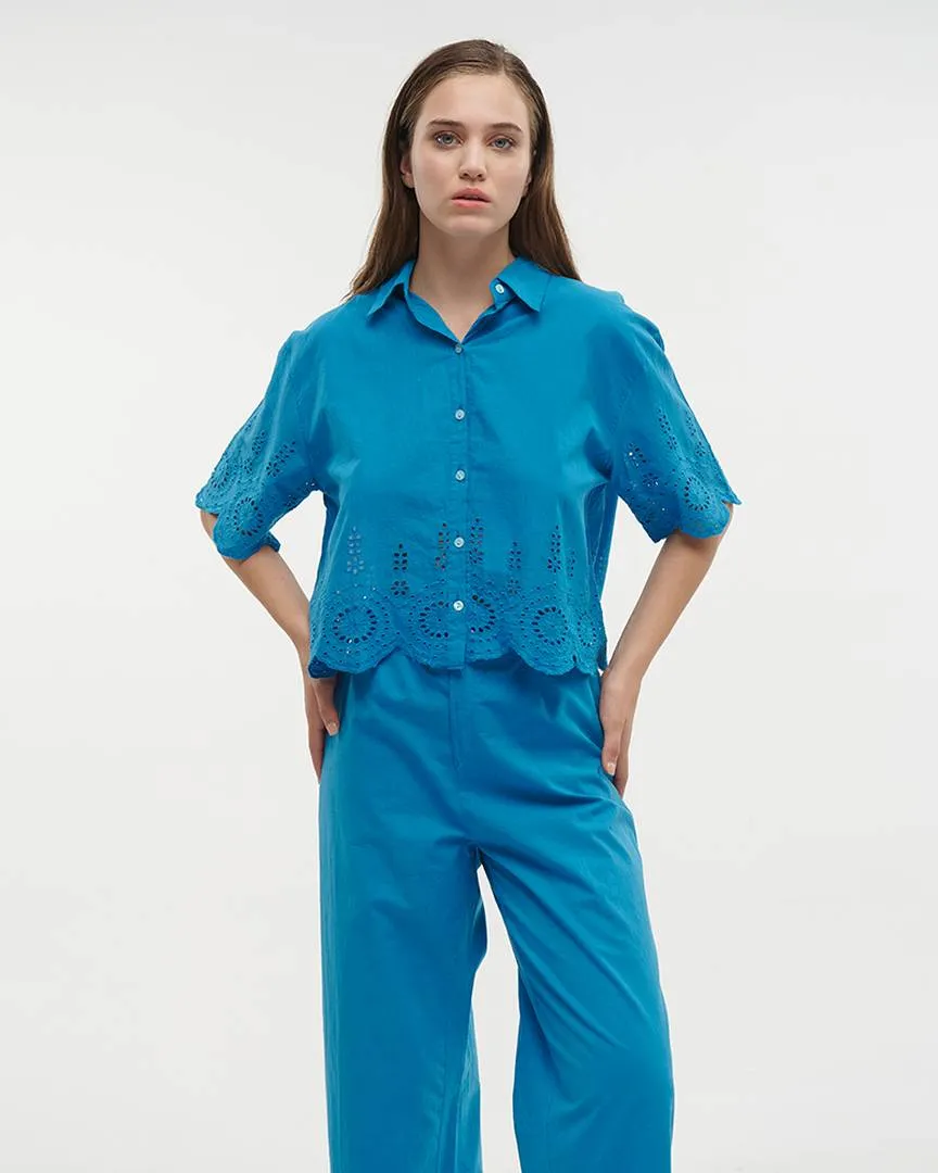 S/2 ΠΟΥΚΑΜΙΣΟ ΚΟΝΤΟ ΚΑΙ ΠΑΝΤΕΛΟΝΑ ΣΕ ΜΠΛΕ ΧΡΩΜΑ ONE SIZE (100% COTTON)