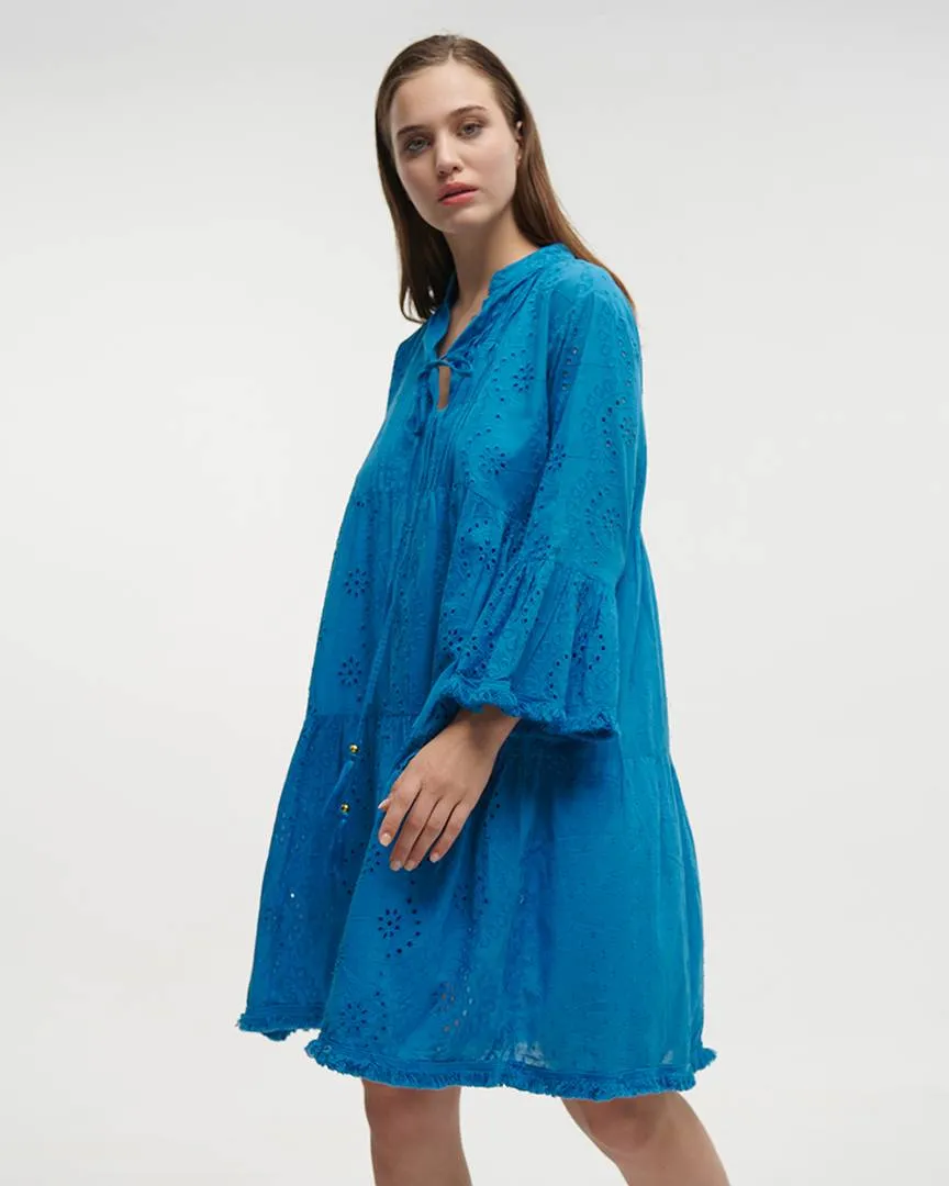 ΦΟΡΕΜΑ ΚΟΝΤΟ ΜΕ ΜΑΚΡΥΑ ΜΑΝΙΚΙΑ ΜΠΛΕ ONE SIZE (100% COTTON)