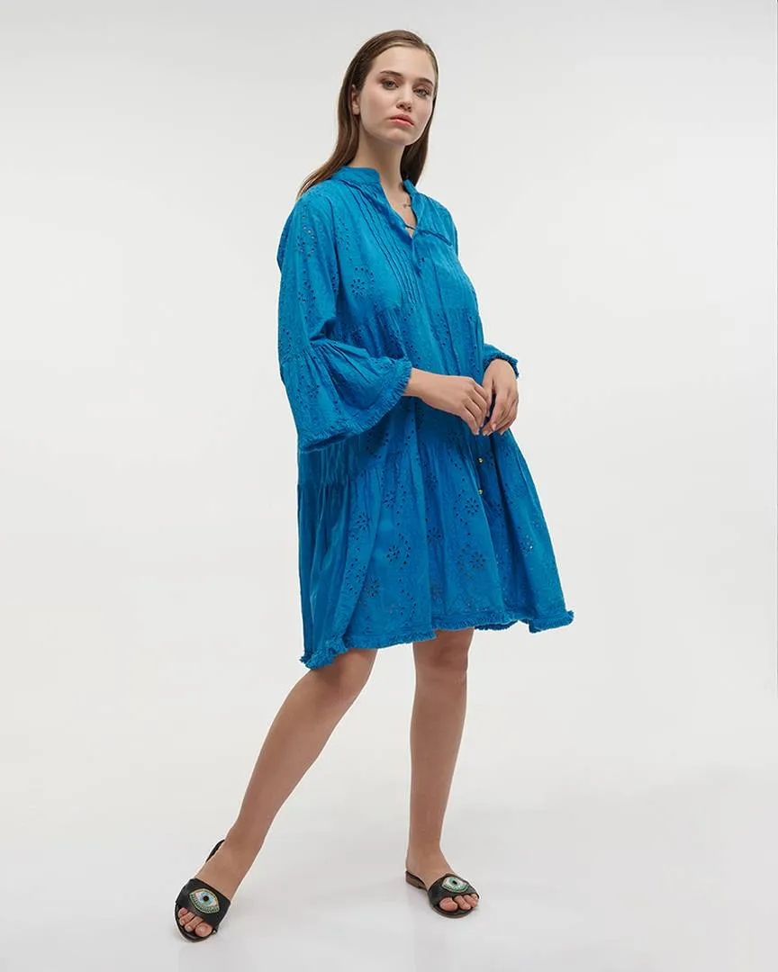 ΦΟΡΕΜΑ ΚΟΝΤΟ ΜΕ ΜΑΚΡΥΑ ΜΑΝΙΚΙΑ ΜΠΛΕ ONE SIZE (100% COTTON)