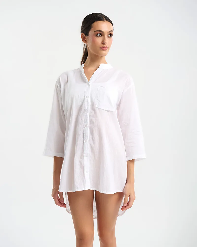 ΠΟΥΚΑΜΙΣΟ ΜΑΚΡΥ ΣΕ ΛΕΥΚΌ ΜΕ ΚΕΝΤΗΜΑΤΑ ΣΤΗΝ ΠΛΑΤΗ ONE SIZE (100% COTTON)