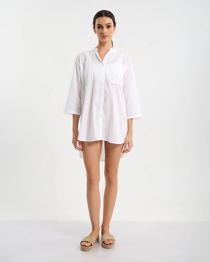 ΠΟΥΚΑΜΙΣΟ ΜΑΚΡΥ ΣΕ ΛΕΥΚΌ ΜΕ ΚΕΝΤΗΜΑΤΑ ΣΤΗΝ ΠΛΑΤΗ ONE SIZE (100% COTTON)