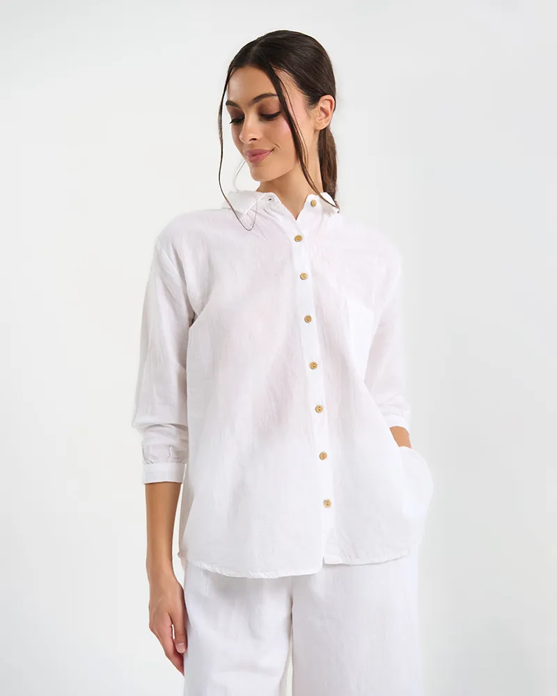 ΠΟΥΚΑΜΙΣΑ ΣΕ ΛΕΥΚΟ ΧΡΩΜΑ ΜΕ ΜΠΕΖ ΚΟΥΜΠΙΑ ONE SIZE (100% COTTON)