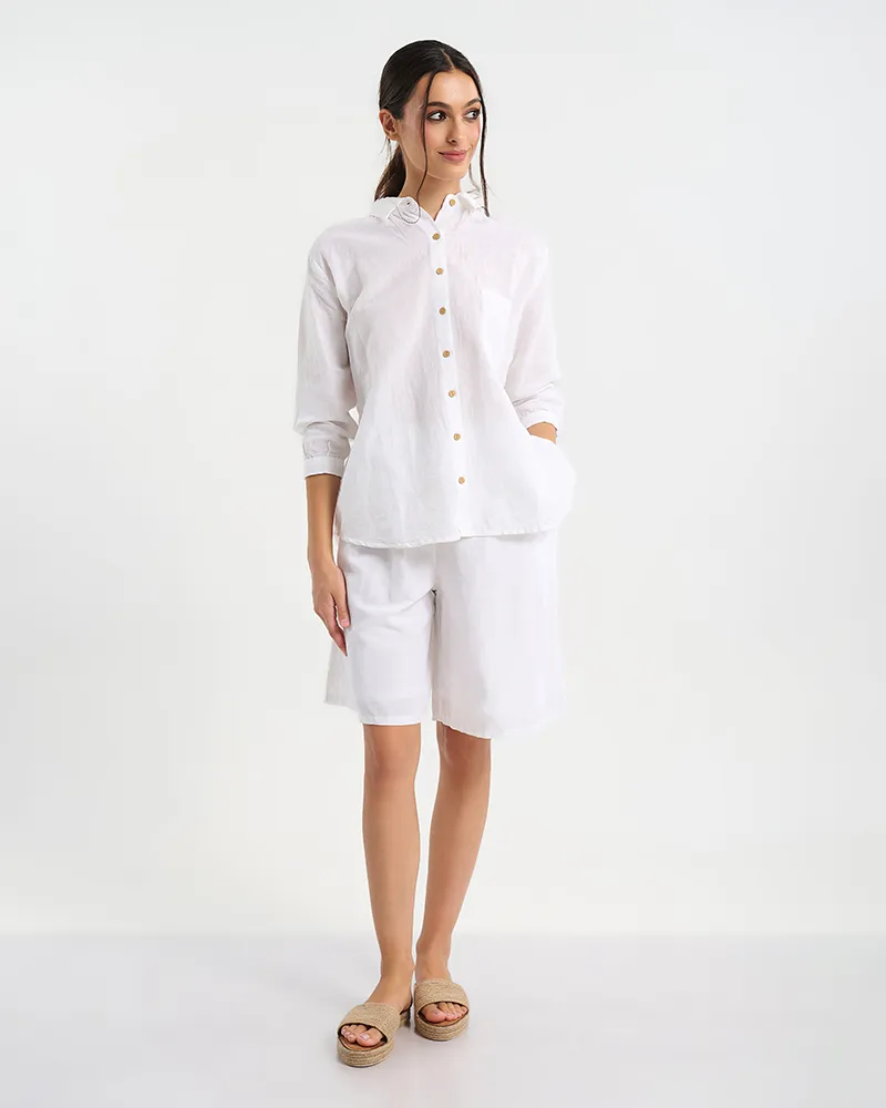 ΠΟΥΚΑΜΙΣΑ ΣΕ ΛΕΥΚΟ ΧΡΩΜΑ ΜΕ ΜΠΕΖ ΚΟΥΜΠΙΑ ONE SIZE (100% COTTON)