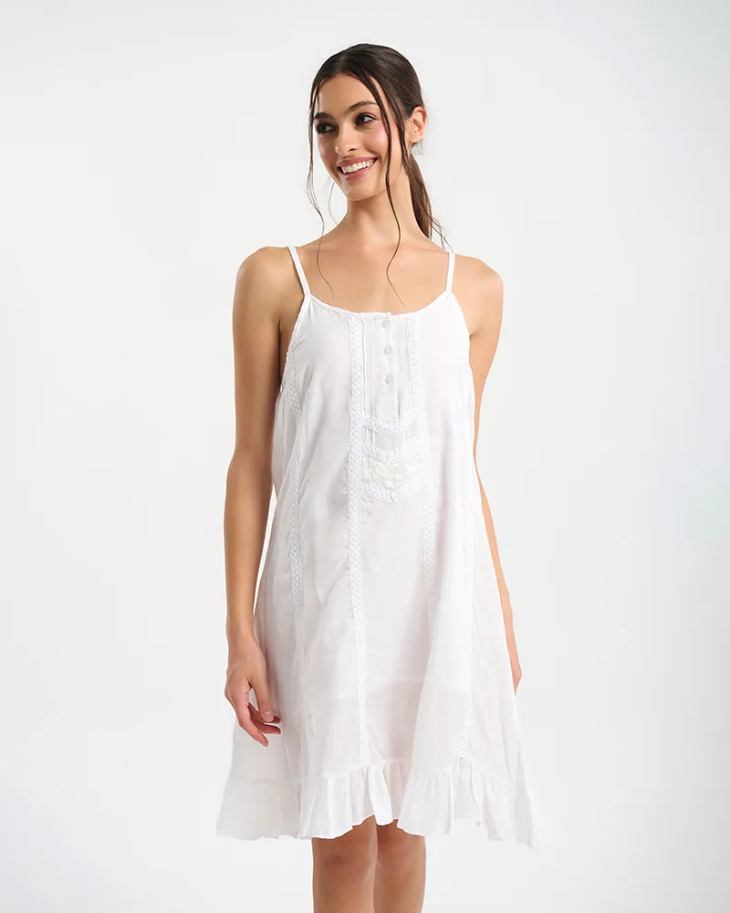 ΦΟΡΕΜΑ ΚΟΝΤΟ ΣΕ ΛΕΥΚΟ ΧΡΩΜΑ ΜΕ ΤΙΡΑΝΤΕΣ ONE SIZE (100% COTTON)