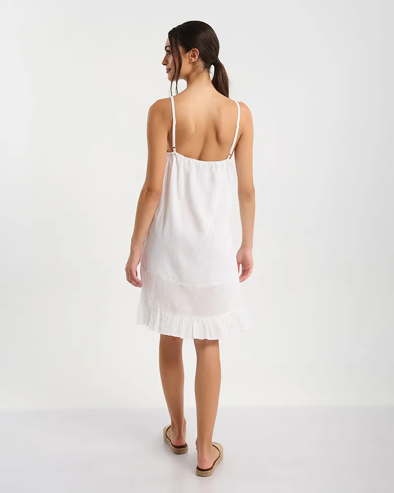 ΦΟΡΕΜΑ ΚΟΝΤΟ ΣΕ ΛΕΥΚΟ ΧΡΩΜΑ ΜΕ ΤΙΡΑΝΤΕΣ ONE SIZE (100% COTTON)