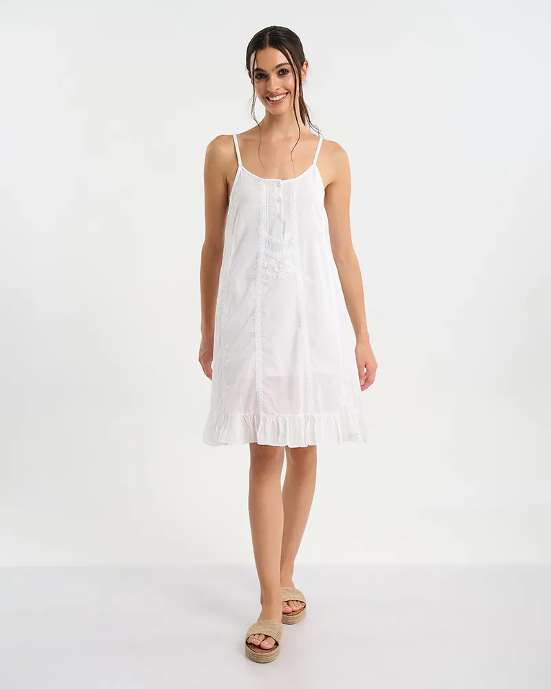 ΦΟΡΕΜΑ ΚΟΝΤΟ ΣΕ ΛΕΥΚΟ ΧΡΩΜΑ ΜΕ ΤΙΡΑΝΤΕΣ ONE SIZE (100% COTTON)