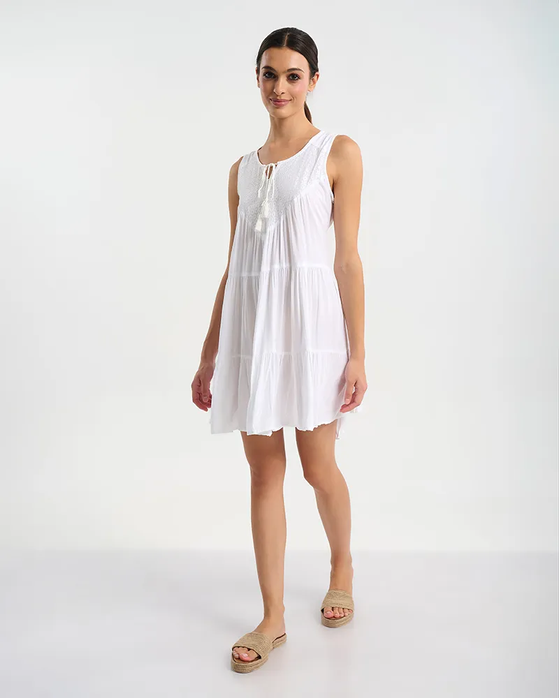 ΦΟΡΕΜΑ ΚΟΝΤΟ ΑΜΑΝΙΚΟ ΣΕ ΛΕΥΚΟ ΜΕ ΔΙΑΚΟΣΜΗΤΙΚΑ ΚΡΟΣΣΙΑ ONE SIZE ( 100% COTTON)