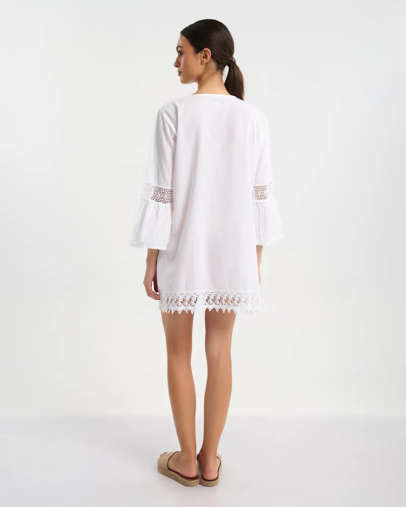 ΠΟΥΚΑΜΙΣΑ/ΦΟΡΕΜΑ ΣΕ ΛΕΥΚΟ ΧΡΩΜΑ ΜΕ ΦΑΡΔΥ ΜΑΝΙΚΙ ONE SIZE ( 100% COTTON)