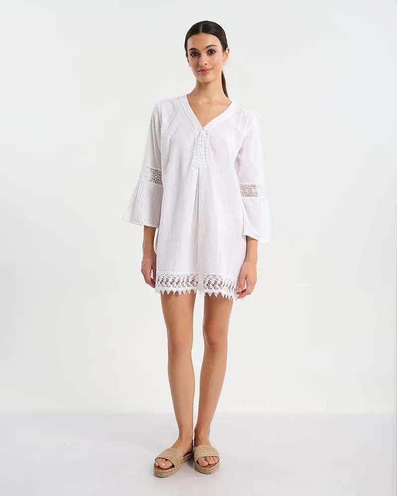 ΠΟΥΚΑΜΙΣΑ/ΦΟΡΕΜΑ ΣΕ ΛΕΥΚΟ ΧΡΩΜΑ ΜΕ ΦΑΡΔΥ ΜΑΝΙΚΙ ONE SIZE ( 100% COTTON)