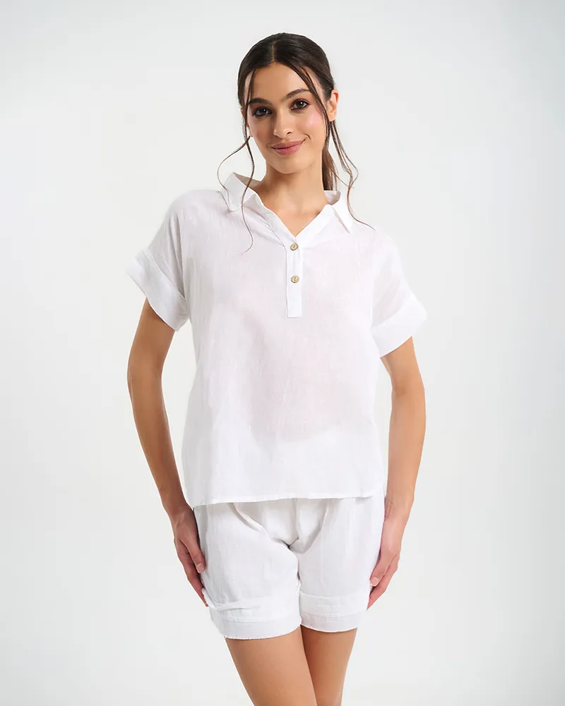 ΠΟΥΚΑΜΙΣΟ ΜΕ ΚΟΝΤΟ ΜΑΝΙΚΙ ΣΕ ΛΕΥΚΟ ΧΡΩΜΑ ONE SIZE (100% COTTON) ΠΟΥΚΑΜΙΣΟ ΜΕ ΚΟΝΤΟ ΜΑΝΙΚΙ ΣΕ ΛΕΥΚΟ ΧΡΩΜΑ ONE SIZE (100% COTTON)