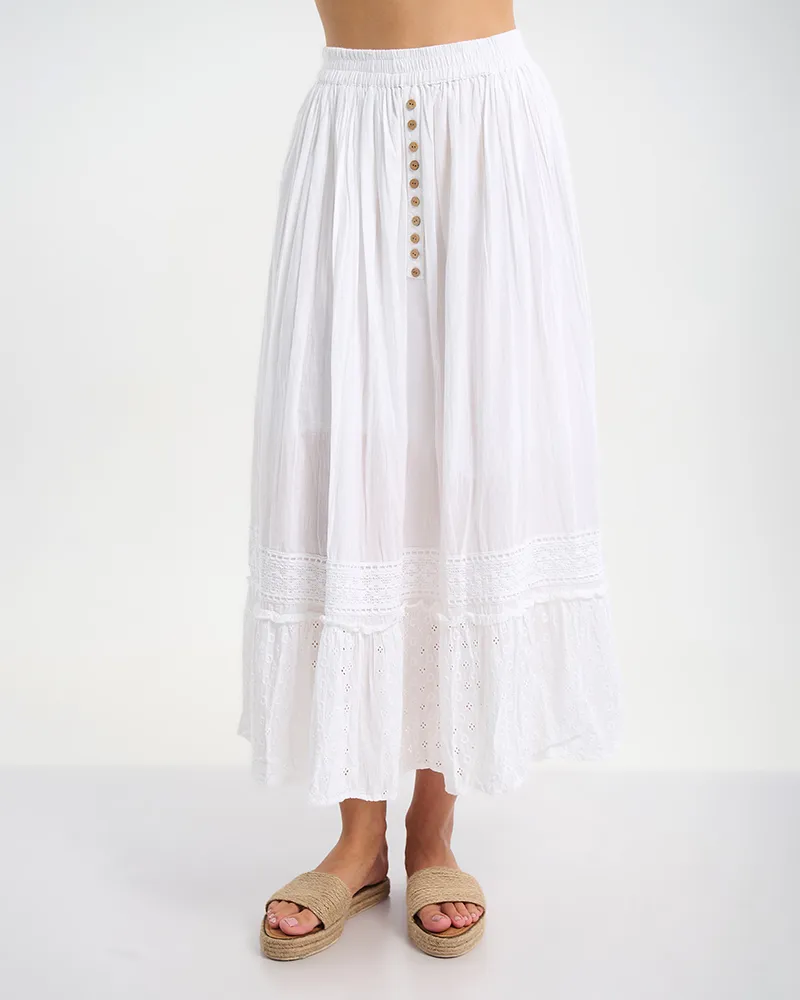 ΦΟΥΣΤΑ ΜΑΚΡΙΑ ΣΕ ΛΕΥΚΟ ΜΕ ΜΠΕΖ ΚΟΥΜΠΙΑ ONE SIZE (100% COTTON)