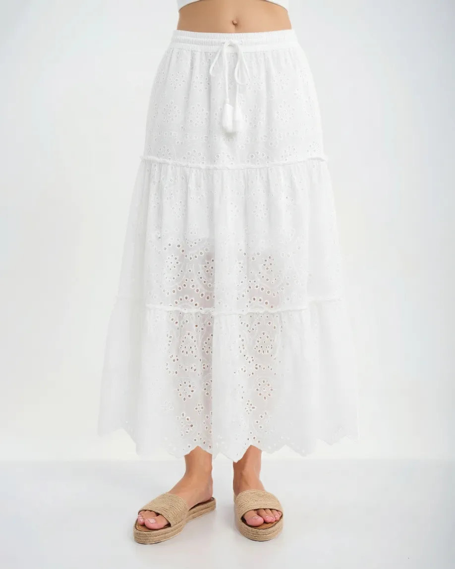 ΦΟΥΣΤΑ ΣΕ ΛΕΥΚΟ ΧΡΩΜΑ ΜΕ ΚΕΝΤΗΜΑΤΑ ONE SIZE (100% COTTON)