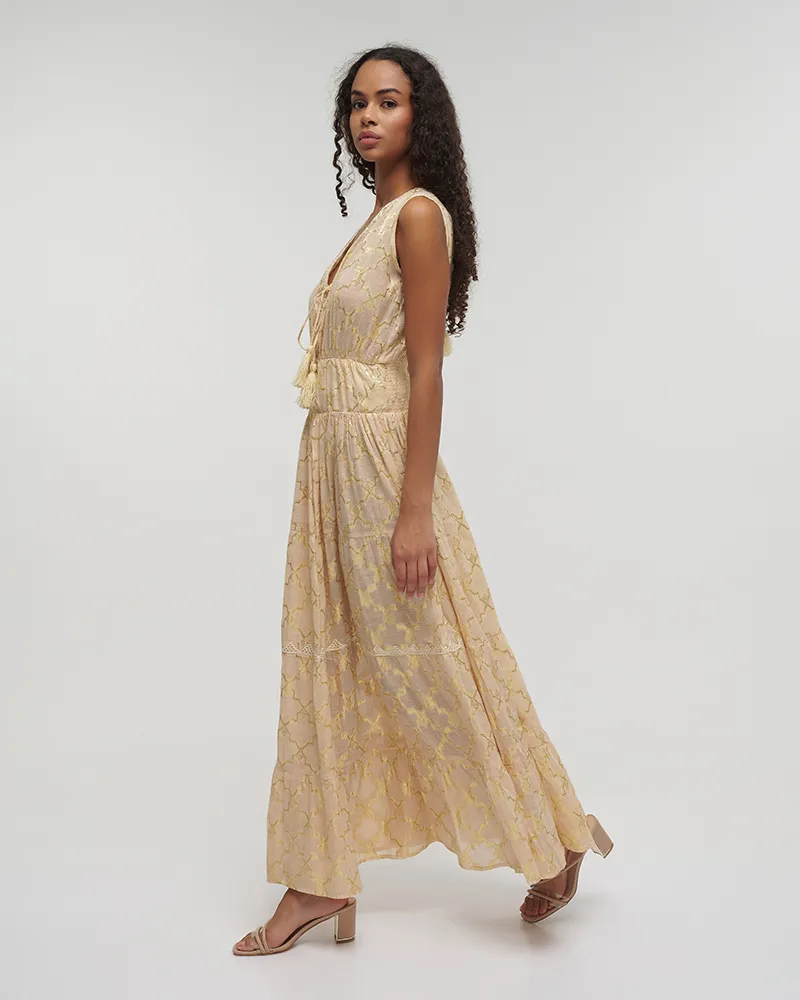 ΦΟΡΕΜΑ ΜΑΚΡΥ ΑΜΑΝΙΚΟ ΕΚΡΟΥ ΜΕ ΧΡΥΣΕΣ ΛΕΠΤΟΜΕΡΕΙΕΣ ONE SIZE (100% COTTON)