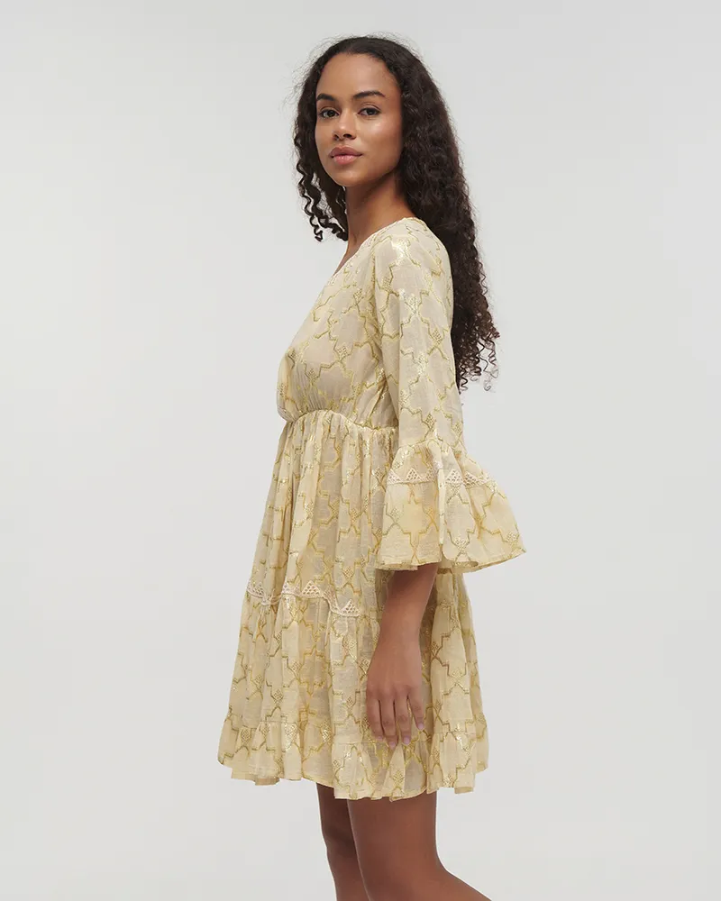 ΦΟΡΕΜΑ ΚΟΝΤΟ ΜΕ 3/4 ΜΑΝΙΚΙ ΕΚΡΟΥ ΜΕ ΧΡΥΣΕΣ ΛΕΠΤΟΜΕΡΕΙΕΣ ONE SIZE (100% COTTON)