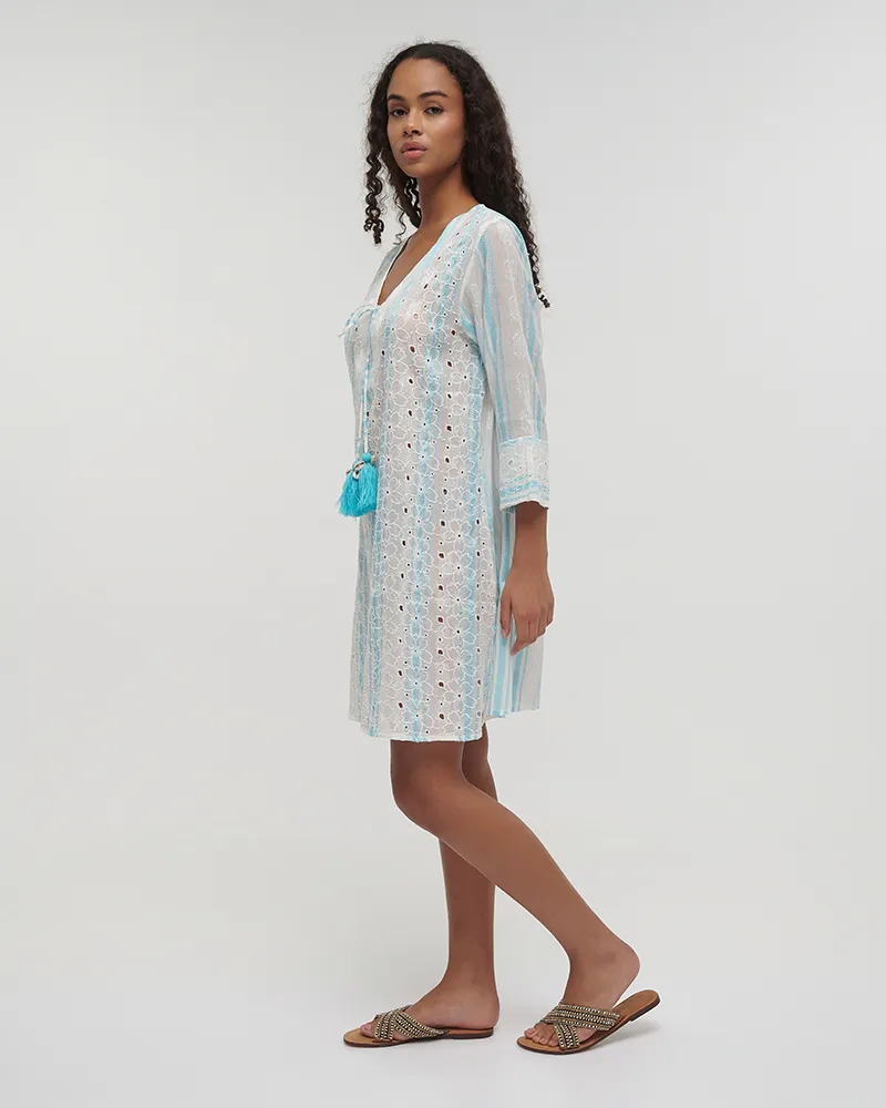 ΦΟΡΕΜΑ/ΚΑΦΤΑΝΙ ΚΟΝΤΟ ΜΕ 3/4 ΜΑΝΙΚΙ ΕΚΡΟΥ ΜΕ ΓΑΛΑΖΙΕΣ ΛΕΠΤΟΜΕΡΕΙΕΣ L/XL (100% COTTON)