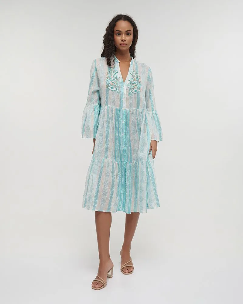 ΦΟΡΕΜΑ/ΚΑΦΤΑΝΙ ΚΟΝΤΟ ΜΕ 3/4 ΜΑΝΙΚΙ ΕΚΡΟΥ ΜΕ ΓΑΛΑΖΙΕΣ ΛΕΠΤΟΜΕΡΕΙΕΣ ΚΑΙ LUREX ONE SIZE (100% COTTON)