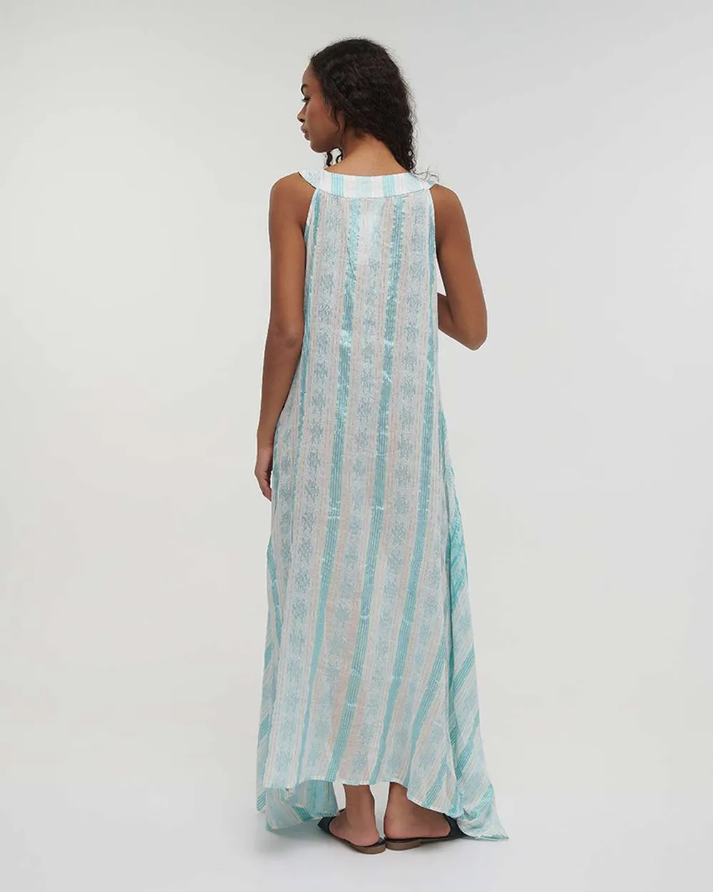 ΦΟΡΕΜΑ ΜΑΚΡΥ ΑΜΑΝΙΚΟ ΕΚΡΟΥ ΜΕ ΓΑΛΑΖΙΕΣ ΛΕΠΤΟΜΕΡΕΙΕΣ ΚΑΙ LUREX ONE SIZE (100% COTTON)