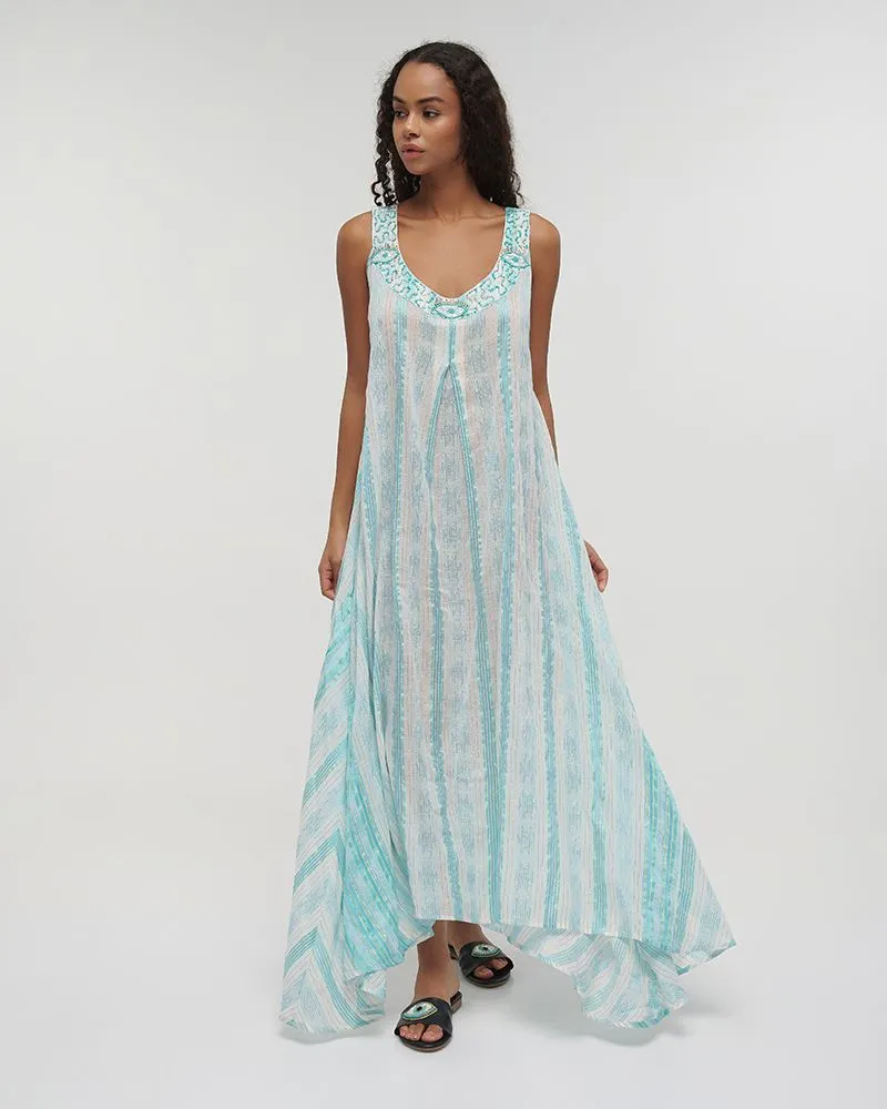 ΦΟΡΕΜΑ ΜΑΚΡΥ ΑΜΑΝΙΚΟ ΕΚΡΟΥ ΜΕ ΓΑΛΑΖΙΕΣ ΛΕΠΤΟΜΕΡΕΙΕΣ ΚΑΙ LUREX ONE SIZE (100% COTTON)