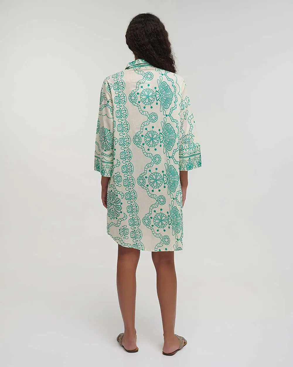 ΦΟΡΕΜΑ/ΠΟΥΚΑΜΙΣΑ ΜΕ 3/4 ΜΑΝΙΚΙ ΕΚΡΟΥ ΜΕ ΠΡΑΣΙΝΕΣ ΛΕΠΤΟΜΕΡΕΙΕΣ M/L (100% COTTON)