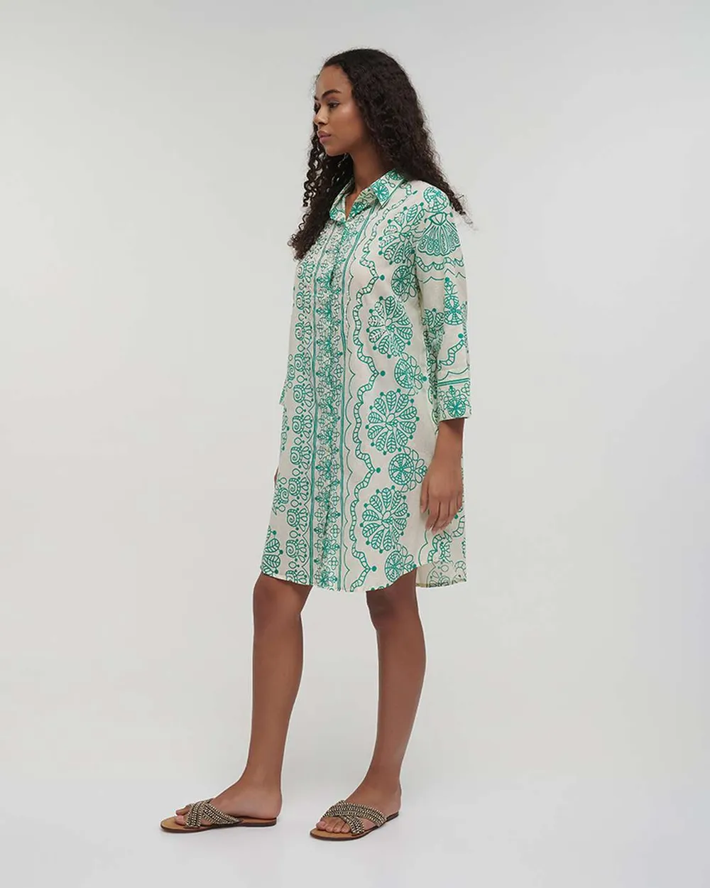 ΦΟΡΕΜΑ/ΠΟΥΚΑΜΙΣΑ ΜΕ 3/4 ΜΑΝΙΚΙ ΕΚΡΟΥ ΜΕ ΠΡΑΣΙΝΕΣ ΛΕΠΤΟΜΕΡΕΙΕΣ L/XL (100% COTTON)