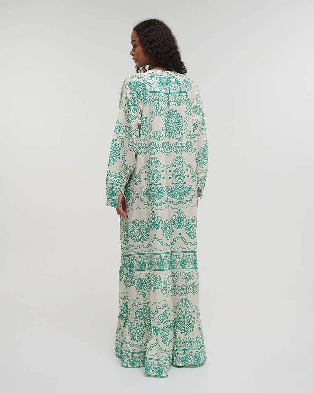 ΦΟΡΕΜΑ/ΚΑΦΤΑΝΙ ΜΑΚΡΥ ΕΚΡΟΥ ΜΕ ΠΡΑΣΙΝΕΣ ΛΕΠΤΟΜΕΡΕΙΕΣ ONE SIZE (100% COTTON)