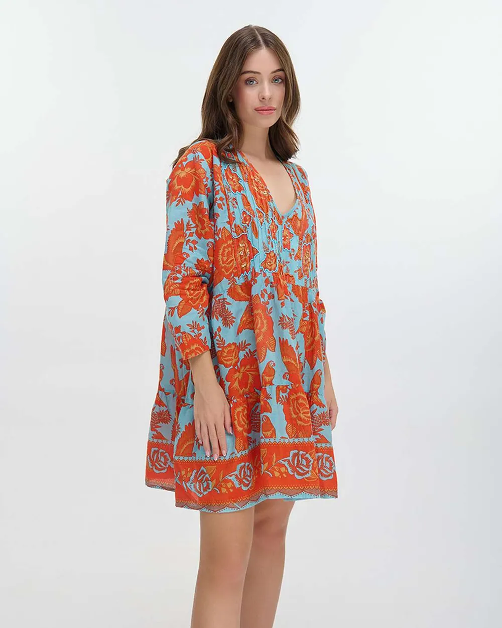 ΦΟΡΕΜΑ/ΚΑΦΤΑΝΙ KONTO ME 3/4 MANIKI ΜΠΛΕ/ΚΟΚΚΙΝΟ ONE SIZE (100% COTTON)