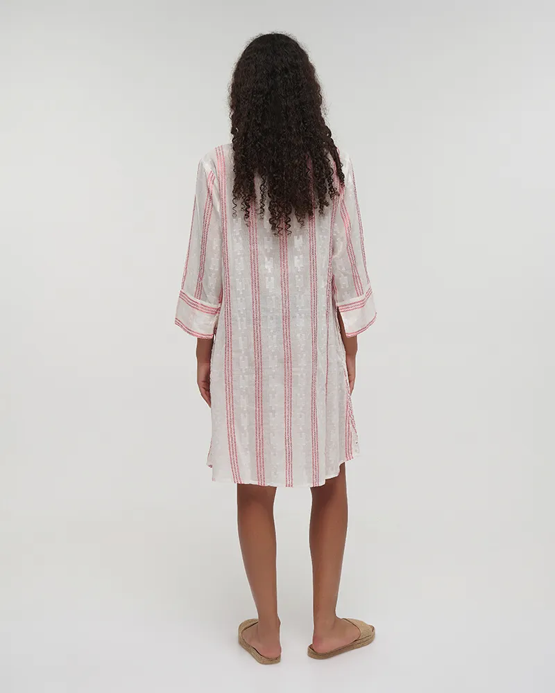 ΦΟΡΕΜΑ/ΠΟΥΚΑΜΙΣΑ ΜΕ 3/4 ΜΑΝΙΚΙ ΕΚΡΟΥ ΜΕ ΡΟΖ ΛΕΠΤΟΜΕΡΕΙΕΣ M/L (100% COTTON)