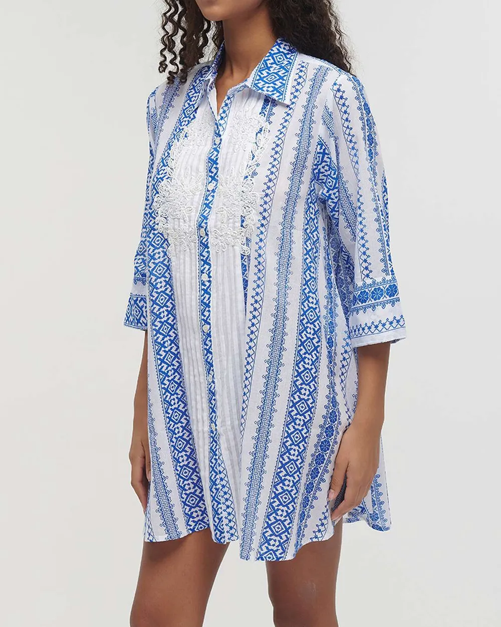 ΠΟΥΚΑΜΙΣΑ ΚΟΝΤΗ 3/4 ΜΠΛΕ/ΛΕΥΚΗ L/XL (100% COTTON)