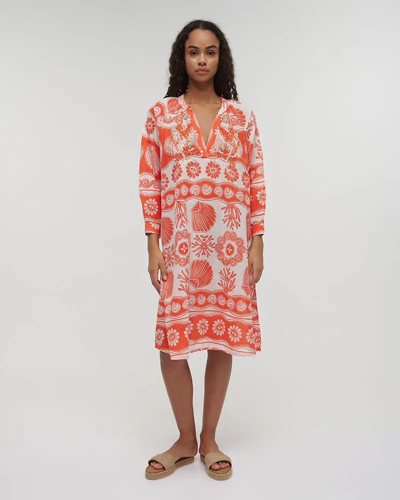 ΦΟΡΕΜΑ MIDI ΚΟΚΚΙΝΟ/ΛΕΥΚΟ ONE SIZE (100% COTTON)